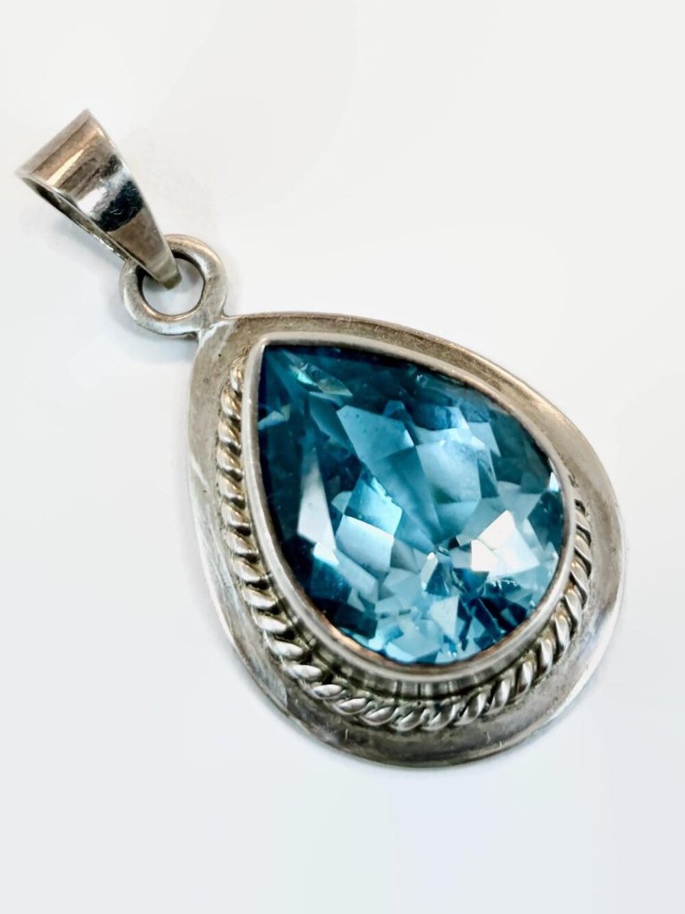 Blue Topaz Pendant, Sterling Silver, Mexico, Vintage, 925